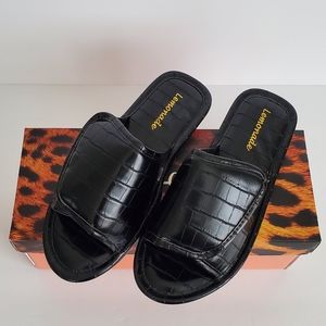 Lemonade Malone Faux Leather Slides‎ Black Sandals Adjustable Fastener size 7